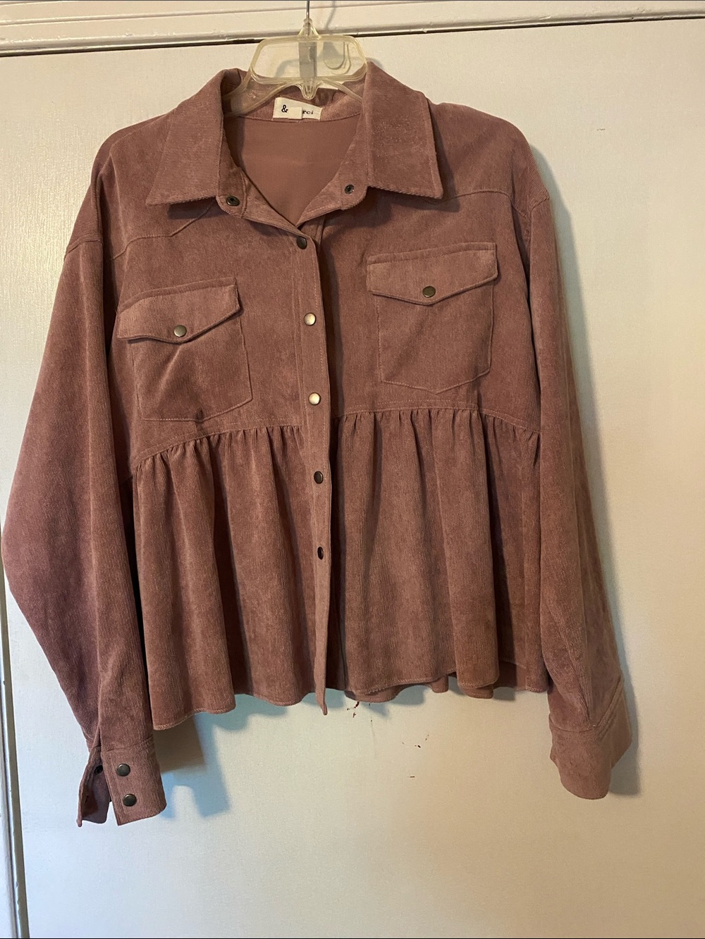 Mauve Suede Peplum Button-Up Jacket